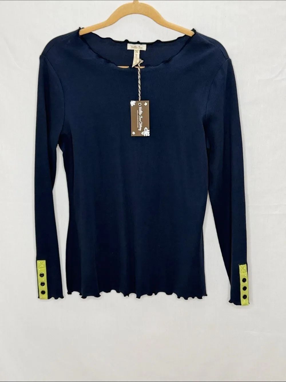Matilda Jane Navy Long Sleeve Top with Lime Accent Cuffs